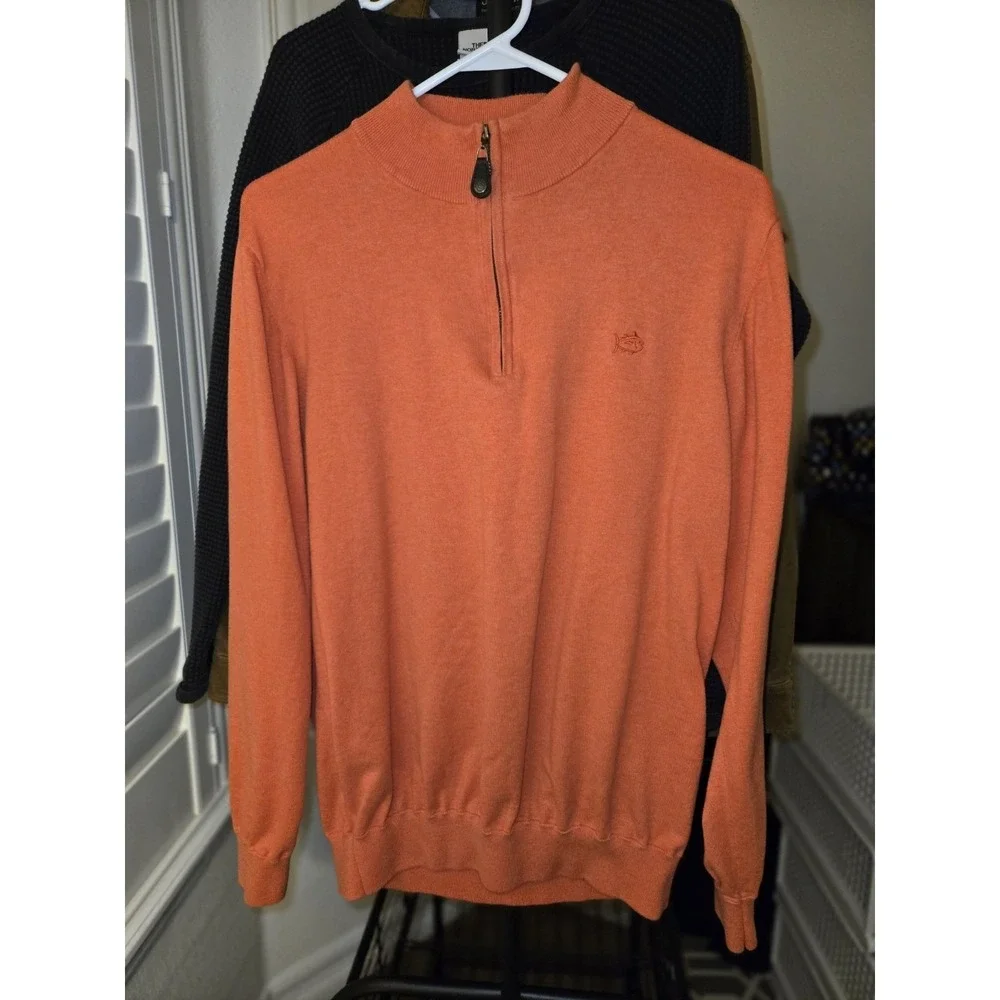Southern Tide Mens Orange Cotton 1/4 Zip Pullover Sweater Preppy Golf Size L